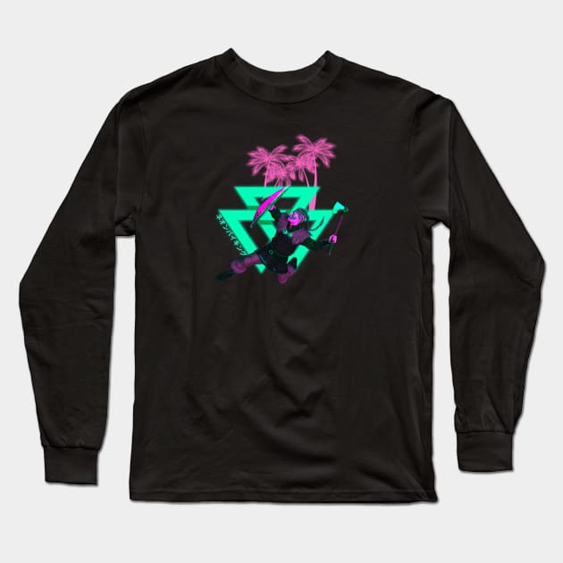 Neon Viking Vaporwave Aesthetic Ragnar Long Sleeve T-Shirt by Shirt Vibin